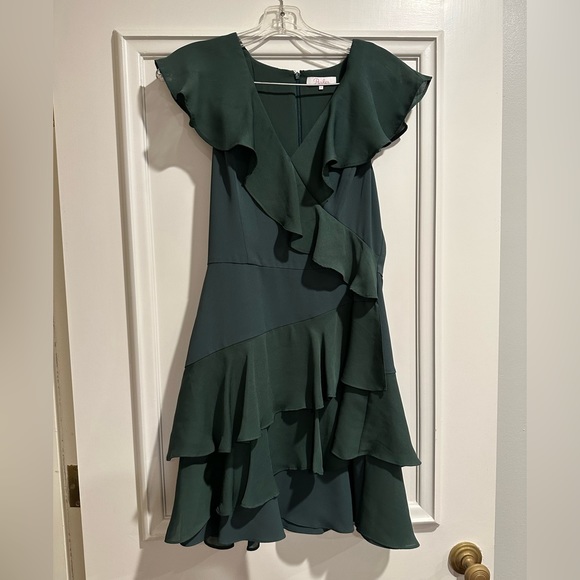 Parker Mini Ruffle Dress in Dark Green Size 4 - Picture 1 of 3